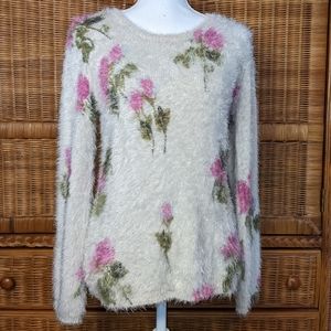Venus Floral Eyelash Fuzzy Sweater SMALL